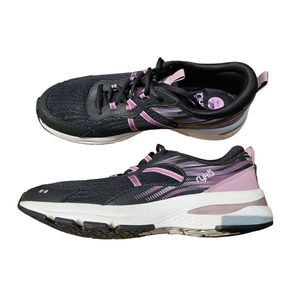 Ryka Balance 2 Memory Foam Mesh Walking Sneakers, Black and Purple Pink, Size 11